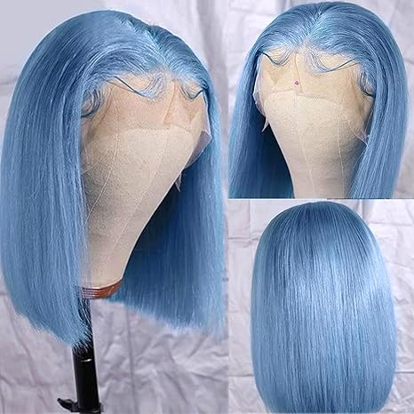 Wig store-Long Hair-Light Blue Bob Wig Human Hair for Women 180% Density 12Inch Middle Part Brazilian HD Transparent 13×4 Lace Front Blue Bob Wigs with Baby Hair Glueless Bleached Knots Pre Plucked Wigs 2 Wig store-Long Hair-Light Blue Bob Wig Human Hair for Women 180% Density 12Inch Middle Part Brazilian HD Transparent 13x4 Lace Front Blue Bob Wigs with Baby Hair Glueless Bleached Knots Pre Plucked Wigs - Image 2