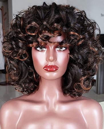 Wig store-Curly-ELIM Ombre Brown Short Afro Big Curly Wigs for Black Women with 7 PCS Accessories- Natural Looking Kinky Curly Bangs Wig Synthetic Hair Replacement Wig for Daily Party Use Z301BB Wig store-Curly-ELIM Ombre Brown Short Afro Big Curly Wigs for Black Women with 7 PCS Accessories- Natural Looking Kinky Curly Bangs Wig Synthetic Hair Replacement Wig for Daily Party Use Z301BB