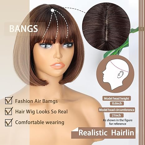 Wig store-Straight-WERD Short Brown Bob Wig for Women Auburn Brown Wig with Bangs Synthetic Hair Light Highlight Brown Bob Wig for Daily Party Cosplay 3 Wig store-Straight-WERD Short Brown Bob Wig for Women Auburn Brown Wig with Bangs Synthetic Hair Light Highlight Brown Bob Wig for Daily Party Cosplay - Image 3
