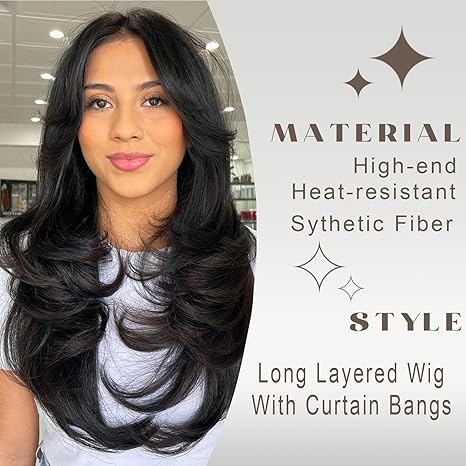 Wig store-Wavy-Long Wavy Layered Wig Highlight Honey Blonde Wigs with Curtain Bangs Ombre Golden Brown for Black White Women Synthetic Long Stright Butterfly Haircut 2 Wig store-Wavy-Long Wavy Layered Wig Highlight Honey Blonde Wigs with Curtain Bangs Ombre Golden Brown for Black White Women Synthetic Long Stright Butterfly Haircut - Image 2