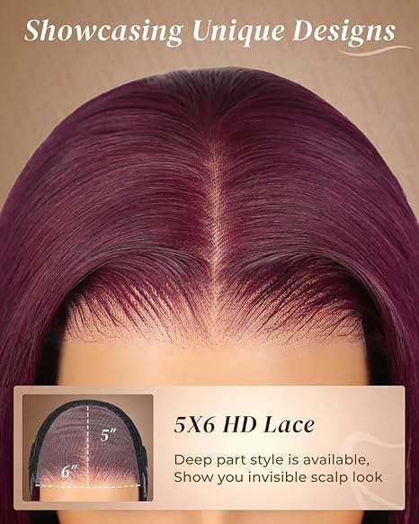 Wig store-Straight-Arabella 5×6 Bob Wig Human Hair Wear and Go Glueless Wigs Human Hair Pre Cut Pre Plucked Bleached Knots Glueless Wig 210% Density Burgundy Wig Human Hair Wigs for Black Women (12 Inch- 5×6 Bob) 3 Wig store-Straight-Arabella 5x6 Bob Wig Human Hair Wear and Go Glueless Wigs Human Hair Pre Cut Pre Plucked Bleached Knots Glueless Wig 210% Density Burgundy Wig Human Hair Wigs for Black Women (12 Inch- 5x6 Bob) - Image 3