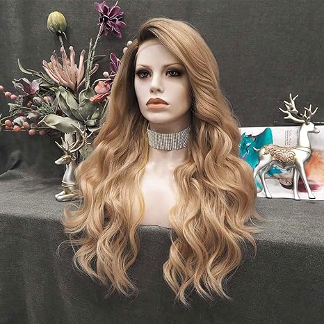 Wig store-Long Wavy-Blonde Lace Front Wig Dark Rooted Wave Synthetic Wigs for Women Cosplay Party Drag Queen 2 Wig store-Long Wavy-Blonde Lace Front Wig Dark Rooted Wave Synthetic Wigs for Women Cosplay Party Drag Queen - Image 2