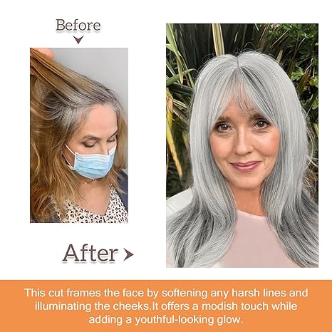 Wig store-Wavy-Layered Grey Wigs for White Women Synthetic Wig with Bangs Highlight Gray Wavy Wig- 16inch Salt and Pepper Wigs for Women Hair Replacement Wigs for Daily Party Use(Grey Wig) 2 Wig store-Wavy-Layered Grey Wigs for White Women Synthetic Wig with Bangs Highlight Gray Wavy Wig- 16inch Salt and Pepper Wigs for Women Hair Replacement Wigs for Daily Party Use(Grey Wig) - Image 2