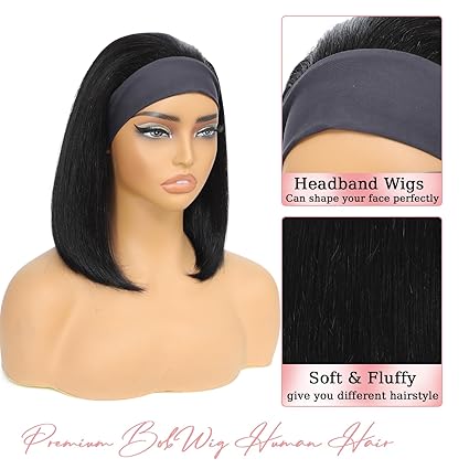 Wig store-Straight-Headband Wig Human Hair Short Straight Bob Headband Wigs for Black Women Human Hair Wigs Wear and Go Glueless None Lace Headband Wig for Party Daily Use(1B-14 Inch) 3 Wig store-Straight-Headband Wig Human Hair Short Straight Bob Headband Wigs for Black Women Human Hair Wigs Wear and Go Glueless None Lace Headband Wig for Party Daily Use(1B-14 Inch) - Image 3