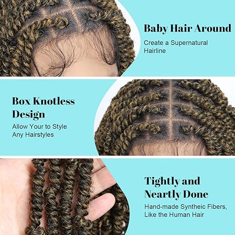 Wig store-Spring Twist Wig-Spring Twist Braided Wigs 12″ Full Double Lace Wigs for Black Women Square Knotless Passion Twist Braid Wig with Baby Hair Handmade Synthetic Blended Lace Front Wig Ombre Brown 2 Wig store-Spring Twist Wig-Spring Twist Braided Wigs 12" Full Double Lace Wigs for Black Women Square Knotless Passion Twist Braid Wig with Baby Hair Handmade Synthetic Blended Lace Front Wig Ombre Brown - Image 2