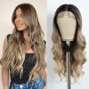 Wig store-Wavy-NOBLE Long Dirty Blonde Wavy Wig with Dark Roots T-Part Lace Front Wigs with Baby Hair 28 Inches Middle Part Wavy Wig Natural Looking Heat Resistant Fiber Wig for Daily Party Use