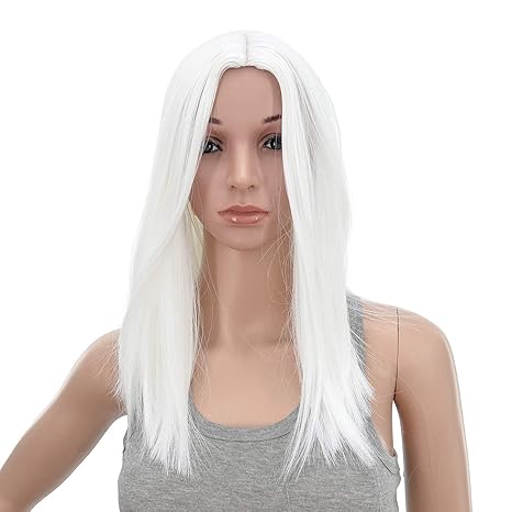 Wig store-Straight-SWACC 14-Inch Short Straight Middle Part Hair Wig Medium Length Synthetic Heat Resistant Wigs for Women with Wig Cap (White) 3 Wig store-Straight-SWACC 14-Inch Short Straight Middle Part Hair Wig Medium Length Synthetic Heat Resistant Wigs for Women with Wig Cap (White) - Image 3