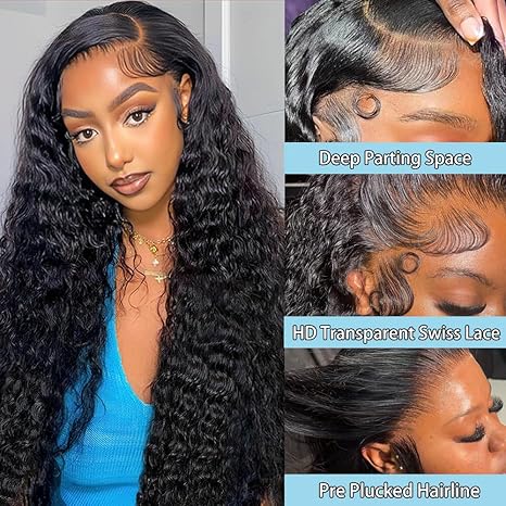 Wig store-Thick-13×6 Lace Front Wigs Human Hair Deep Wave Lace Front Wigs Human Hair 200% Density Deep Curly Human Hair Pre Plucked Glueless Wigs with Baby Hair for Women 18 Inch 2 Wig store-Thick-13x6 Lace Front Wigs Human Hair Deep Wave Lace Front Wigs Human Hair 200% Density Deep Curly Human Hair Pre Plucked Glueless Wigs with Baby Hair for Women 18 Inch - Image 2