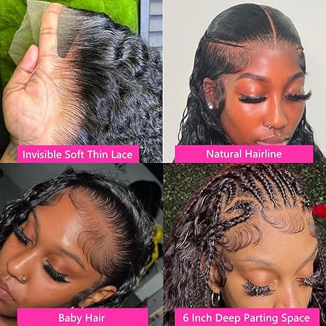 Wig store-Curly-34Inch Water Wave Lace Front Wigs Human Hair Pre Plucked 13X6 HD HD Transparent Lace Frontal Curly Wigs For Women Water Wave Frontal Wigs Human Hair Natural Black 180% Density 34Inch 2 Wig store-Curly-34Inch Water Wave Lace Front Wigs Human Hair Pre Plucked 13X6 HD HD Transparent Lace Frontal Curly Wigs For Women Water Wave Frontal Wigs Human Hair Natural Black 180% Density 34Inch - Image 2