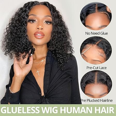 Wig store-Thick-Glueless Wigs Human Hair pre plucked Pre Cut Short Curly Bob Lace Front Wigs for Black Women 4×4 Lace Closure Glueless Wig with Elastic Band for Beginners 14 Inch 2 Wig store-Thick-Glueless Wigs Human Hair pre plucked Pre Cut Short Curly Bob Lace Front Wigs for Black Women 4x4 Lace Closure Glueless Wig with Elastic Band for Beginners 14 Inch - Image 2