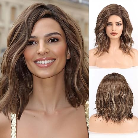 Wig store-Fine-starluck Wig Lace Front Wigs for Women-Partial Brown with Highlight Curly Wig Shoulder Length Wig Synthetic Lace front Hair for Women Daily Wear Wigs Wig store-Fine-starluck Wig Lace Front Wigs for Women-Partial Brown with Highlight Curly Wig Shoulder Length Wig Synthetic Lace front Hair for Women Daily Wear Wigs