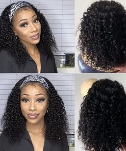 Wig store-Curled Kinky-Short Headband Wigs Human Hair Water Wave Wig for Black Women- Glueless Curly Weave Wigs 100% Unprocessed Hair None Lace Front Wigs 150% Density Brazilian Hair Natural Black Headband Wig 14 Inch 2