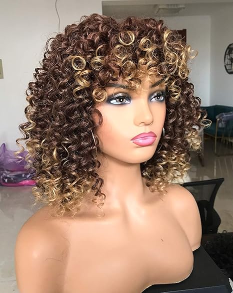 Wig store-Coily-PRETTIEST Afro Curly Wigs with Bangs for Black Women Kinky Curly Wig for Daily Wear (Ombre Blonde) 3 Wig store-Coily-PRETTIEST Afro Curly Wigs with Bangs for Black Women Kinky Curly Wig for Daily Wear (Ombre Blonde) - Image 3