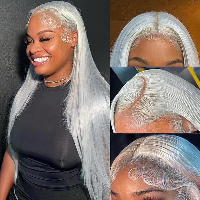 Wig store-Kinky Straight-13×4 HD Lace Front Wigs 28 Inch Grey Color Natural Straight Lace Frontal Wig Gray Pre Plucked with Baby Hair Wig 200% Density Synthetic Heat Resistant Fiber Hair For Black Women 3 Wig store-Kinky Straight-13x4 HD Lace Front Wigs 28 Inch Grey Color Natural Straight Lace Frontal Wig Gray Pre Plucked with Baby Hair Wig 200% Density Synthetic Heat Resistant Fiber Hair For Black Women - Image 3