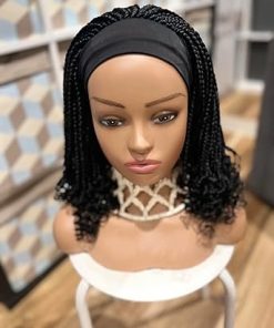 Wig store-Curly-RealWigs 18” Black Headband Braided Wig Box Braids with Curly Tips