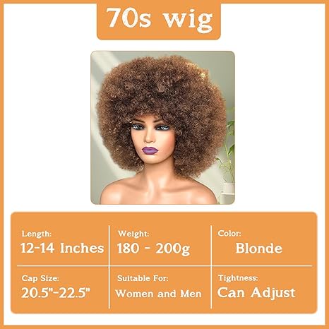 Wig store-Curly-Afro Wig 70S Curly Afro Wigs For Black Women Short Afro Kinky Curly Wig With Bangs For Women Disco Wig Puffy Bouncy Synthetic Wigs For Daily Party Halloween Costume Use (Medium Brown) 2 Wig store-Curly-Afro Wig 70S Curly Afro Wigs For Black Women Short Afro Kinky Curly Wig With Bangs For Women Disco Wig Puffy Bouncy Synthetic Wigs For Daily Party Halloween Costume Use (Medium Brown) - Image 2