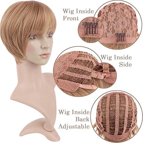 Wig store-Normal-BECUS Short Pixie Cut Strawberry Blonde Wig with Bangs High Temperature Synthetic Silky Straight Realistic Wigs for Women with Wig Cap 2 Wig store-Normal-BECUS Short Pixie Cut Strawberry Blonde Wig with Bangs High Temperature Synthetic Silky Straight Realistic Wigs for Women with Wig Cap - Image 2