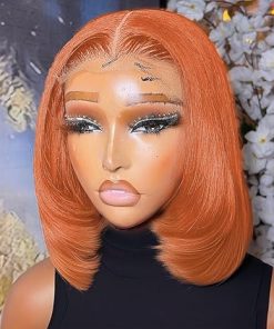 Wig store-Ginger Bob Wig-250% Density Ginger Bob Lace Front Wig Human Hair 13×4 Orange HD Lace Closure Human Hair Wig Pre Plucked with Baby Hair Short Ginger Straight Bob Colored Wig for Women 12 Inch 2