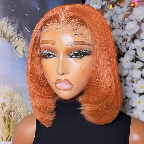 Wig store-Ginger Bob Wig-250% Density Ginger Bob Lace Front Wig Human Hair 13×4 Orange HD Lace Closure Human Hair Wig Pre Plucked with Baby Hair Short Ginger Straight Bob Colored Wig for Women 12 Inch 2 Wig store-Ginger Bob Wig-250% Density Ginger Bob Lace Front Wig Human Hair 13x4 Orange HD Lace Closure Human Hair Wig Pre Plucked with Baby Hair Short Ginger Straight Bob Colored Wig for Women 12 Inch - Image 2