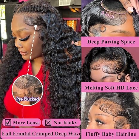 Wig store-Wavy-Deep Wave Frontal Wig 13×6 HD Lace Front Wigs Human Hair Pre Plucked Deep Wave Lace Front Wigs Human Hair Curly Lace Front Wigs for Women Glueless Deep Wave Wigs 180% Density 26 Inch 2 Wig store-Wavy-Deep Wave Frontal Wig 13x6 HD Lace Front Wigs Human Hair Pre Plucked Deep Wave Lace Front Wigs Human Hair Curly Lace Front Wigs for Women Glueless Deep Wave Wigs 180% Density 26 Inch - Image 2