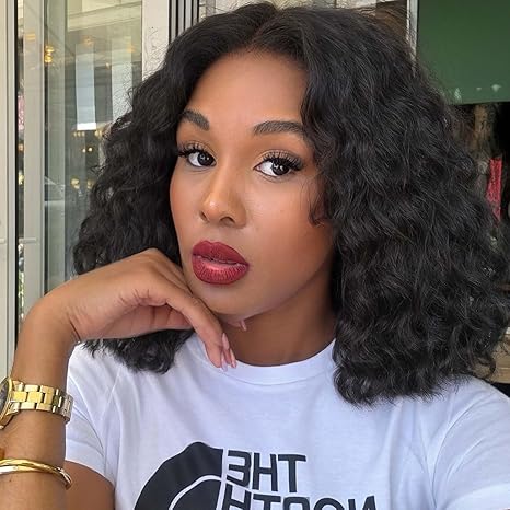 Wig store-Curly-Quantum Love V part Curly Wavy Wigs Short Bob Loose Curly Wig Wear And Go Synthetic Glueless Natural Black Wig 14 Inches Wig store-Curly-Quantum Love V part Curly Wavy Wigs Short Bob Loose Curly Wig Wear And Go Synthetic Glueless Natural Black Wig 14 Inches