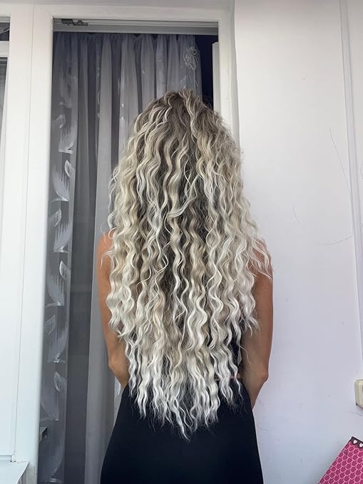 Wig store-Long Hair-GNIMEGIL 26 inch Long Curly Blonde Wigs for White Women Ombre Blonde Curly Wig Wavy Synthetic Wig Brown Dark Roots 80s Cosplay Wigs Costume for Women Daily Wear 2 Wig store-Long Hair-GNIMEGIL 26 inch Long Curly Blonde Wigs for White Women Ombre Blonde Curly Wig Wavy Synthetic Wig Brown Dark Roots 80s Cosplay Wigs Costume for Women Daily Wear - Image 2