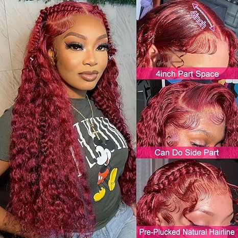 Wig store-Wavy-20 Inch 99J Burgundy Lace Front Wigs Human Hair 200% Density 13×4 Deep wave Lace Front Wigs Human Hair Pre Plucked Red Lace Frontal Wig for Women Glueless 2 Wig store-Wavy-20 Inch 99J Burgundy Lace Front Wigs Human Hair 200% Density 13x4 Deep wave Lace Front Wigs Human Hair Pre Plucked Red Lace Frontal Wig for Women Glueless - Image 2