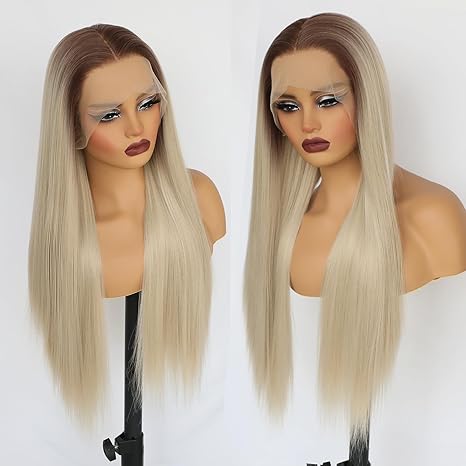 Wig store-Straight-Lovestory Blonde Ombre Heat Resistant Synthetic Lace Front Wigs Long Straight Wig Pre Plucked Glueless Synthetic Lace Hair Wigs for Women 3 Wig store-Straight-Lovestory Blonde Ombre Heat Resistant Synthetic Lace Front Wigs Long Straight Wig Pre Plucked Glueless Synthetic Lace Hair Wigs for Women - Image 3