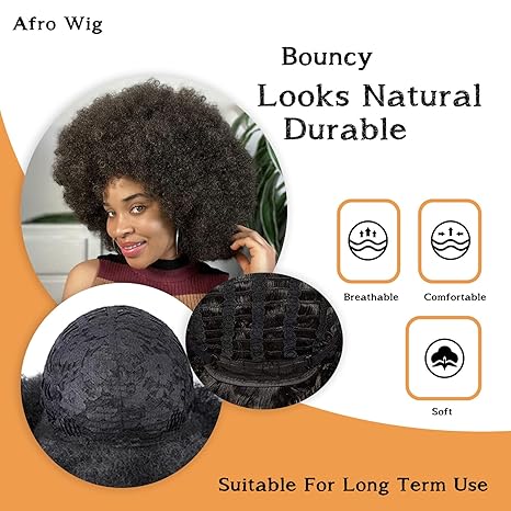 Wig store-Curly-Afro Wig 70S Curly Afro Wigs For Black Women Short Afro Kinky Curly Wig With Bangs For Women Disco Wig Puffy Bouncy Synthetic Wigs For Daily Party Halloween Costume Use (Medium Brown) 3 Wig store-Curly-Afro Wig 70S Curly Afro Wigs For Black Women Short Afro Kinky Curly Wig With Bangs For Women Disco Wig Puffy Bouncy Synthetic Wigs For Daily Party Halloween Costume Use (Medium Brown) - Image 3