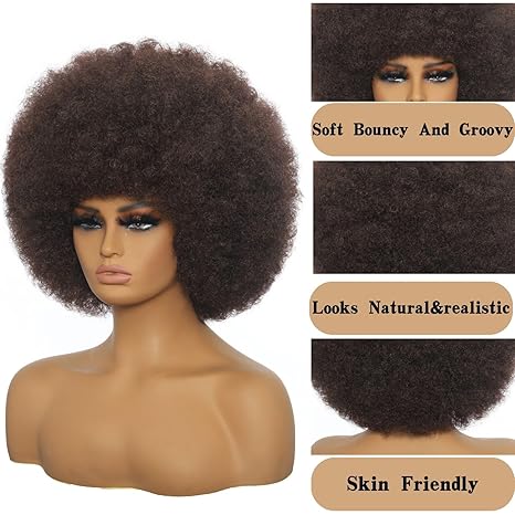 Wig store-Afro Wigs-Afro Wigs for Black Women 70s Afro Curly Wigs Soft Natural Looking Fluff and Bouncy Black Afro Wigs Synthetic Hair Big Afro Wig for Daily Party Cosplay Costume(Brown Black) 2 Wig store-Afro Wigs-Afro Wigs for Black Women 70s Afro Curly Wigs Soft Natural Looking Fluff and Bouncy Black Afro Wigs Synthetic Hair Big Afro Wig for Daily Party Cosplay Costume(Brown Black) - Image 2
