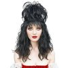 Wig store-Wavy-Short Black Wavy Wig with Bangs Bun Hair Clip Pre-styled Gothic Bride Curly Wig Water Wave Wig Halloween Costume Cosplay Wigs Party Women