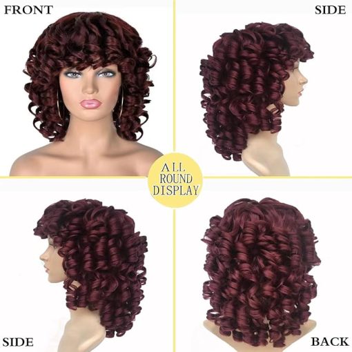 Wig store-Curly-Curly Wigs for Black Women Short Loose Curly Wigs for Black Women Short Curly Wigs for Black Women Big Curly Afro Wig for Black Women with Bangs Heat Resistant Hair Replacement Wigs for Women(99J) - Image 3