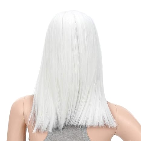 Wig store-Straight-SWACC 14-Inch Short Straight Middle Part Hair Wig Medium Length Synthetic Heat Resistant Wigs for Women with Wig Cap (White) 2 Wig store-Straight-SWACC 14-Inch Short Straight Middle Part Hair Wig Medium Length Synthetic Heat Resistant Wigs for Women with Wig Cap (White) - Image 2