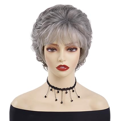 Wig store-Thick-GNIMEGIL Short Grey Elderly Wigs Curly Wigs for White Women Gray Pixie Cut Wig with Bangs Layered Synthetic Natural Hairstyles Old Lady Costume Senior Ladies Wig 3 Wig store-Thick-GNIMEGIL Short Grey Elderly Wigs Curly Wigs for White Women Gray Pixie Cut Wig with Bangs Layered Synthetic Natural Hairstyles Old Lady Costume Senior Ladies Wig - Image 3