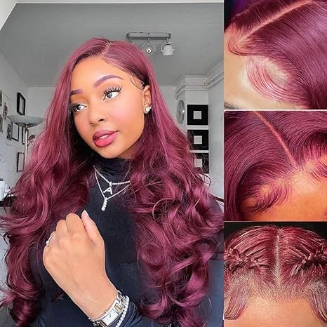 Wig store-Wavy-99j Burgundy Lace Front Wigs Human Hair 13×4 Body Wave Wig 180% Density Glueless Frontal Wigs Human Hair Pre Plucked Brazilian Virgin Human Hair Wigs Colored Wine Red for Women (32inch) Wig store-Wavy-99j Burgundy Lace Front Wigs Human Hair 13x4 Body Wave Wig 180% Density Glueless Frontal Wigs Human Hair Pre Plucked Brazilian Virgin Human Hair Wigs Colored Wine Red for Women (32inch)