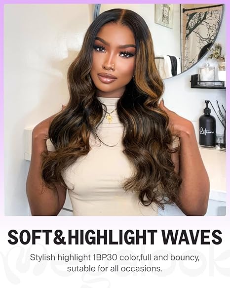 Wig store-Thick-MEGALOOK 6×5 Wear and Go Glueless Wigs Human Hair 12A Highlight Body Wave Wig 220% Density Ombre Closure Wig Glueless Wig Pre Plucked Pre Cut HD Lace Bleached Tiny Knots 24 Inch 1BP30 2 Wig store-Thick-MEGALOOK 6x5 Wear and Go Glueless Wigs Human Hair 12A Highlight Body Wave Wig 220% Density Ombre Closure Wig Glueless Wig Pre Plucked Pre Cut HD Lace Bleached Tiny Knots 24 Inch 1BP30 - Image 2