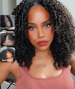 Wig store-Normal-UNICE EasiContour V Part Wigs Human Hair Jerry Curly Glueless Wigs Human Hair Clip in Vpart Wig Minimal Leave Out Upgrade U Part Human Hair Wig Beginner Friendly 16 inch 2