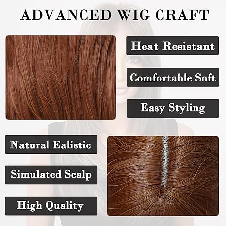 Wig store-Straight-Auburn Brown Wig with Bangs Natural Medium Length Straight Wigs for Women Heat Resistant Fiber Synthetic Wigs for Daily Cosplay 2 Wig store-Straight-Auburn Brown Wig with Bangs Natural Medium Length Straight Wigs for Women Heat Resistant Fiber Synthetic Wigs for Daily Cosplay - Image 2
