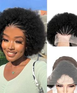 Wig store-Synthetic-Quick Wig Braided Wigs for Black Women Short Afro Puff Wig 13×4 Lace Front Braids Wig with Baby Hair Pre Braided Cornrow Wig Glueless Afro Curly Wigs Synthetic Braided Wig 1B Color