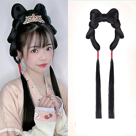 Wig store-Wavy-Hanfu Wig Headband Women Chinese Style Hair Piece Antique Modelling Cosplay Pad Hair Accessorie Headdress Black (Color : VM137-2) 2 Wig store-Wavy-Hanfu Wig Headband Women Chinese Style Hair Piece Antique Modelling Cosplay Pad Hair Accessorie Headdress Black (Color : VM137-2) - Image 2