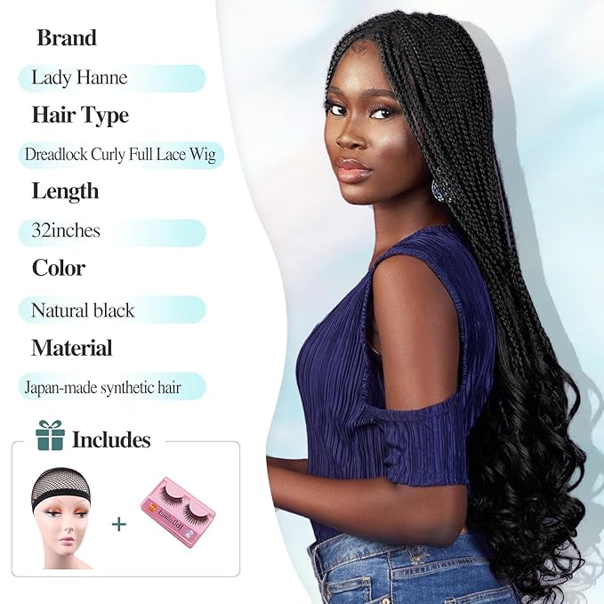 Wig store-Braid-Braided Full Lace Wigs Knotless Box Braid Curly Ends Wig for Black Women 28 Inches Square Braided Lace Synthetic Black Hair 3 Wig store-Braid-Braided Full Lace Wigs Knotless Box Braid Curly Ends Wig for Black Women 28 Inches Square Braided Lace Synthetic Black Hair - Image 3