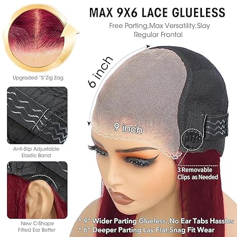 Wig store-99J Burgundy Ready to Wear Glueless Wig-9X6 Wear and Go Glueless Wigs Human Hair Body Wave 200% Density HD Lace Front Wigs Human Hair Cherry Red Colored Brazilian Pre Plucked Pre Cut 99J Burgundy Ready to Wear Glueless Wigs (28 Inch) 3 Wig store-99J Burgundy Ready to Wear Glueless Wig-9X6 Wear and Go Glueless Wigs Human Hair Body Wave 200% Density HD Lace Front Wigs Human Hair Cherry Red Colored Brazilian Pre Plucked Pre Cut 99J Burgundy Ready to Wear Glueless Wigs (28 Inch) - Image 3