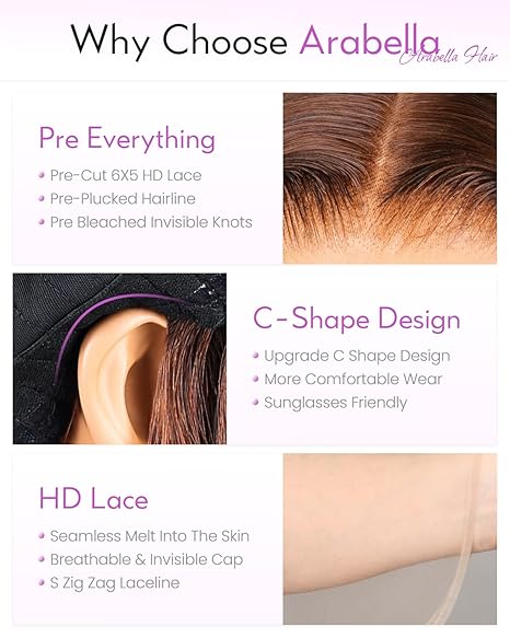 Wig store-Long Hair-Arabella 5×6 Glueless Wigs Human Hair Pre Plucked Pre Cut Lace 220% Density 4# Brown Straight Lace Front Wig Human Hair 12A Real Pre Bleached Knots Wear and Go Glueless Wig (28inch- 5X6 Straight Wig) 3 Wig store-Long Hair-Arabella 5x6 Glueless Wigs Human Hair Pre Plucked Pre Cut Lace 220% Density 4# Brown Straight Lace Front Wig Human Hair 12A Real Pre Bleached Knots Wear and Go Glueless Wig (28inch- 5X6 Straight Wig) - Image 3