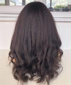 Wig store-Yaki Wavy-200 Density Yaki Wavy Wigs Brazilian Human Hair Scalp Top Full Machine Made Wig Yaki Wavy With Bangs Remy Human Hair For Women Natural Color 12 Inch 2