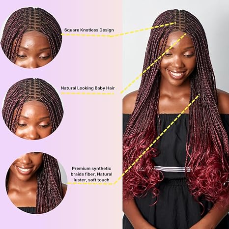 Wig store-All-Full 360 HD Transparent Lace Front Knotless Braided French Curl Wig with Baby Hair and curly tips – Synthetic hand-made box braids wig for black wome (28″ French Curls- TBUG) 2 Wig store-All-Full 360 HD Transparent Lace Front Knotless Braided French Curl Wig with Baby Hair and curly tips - Synthetic hand-made box braids wig for black wome (28" French Curls- TBUG) - Image 2