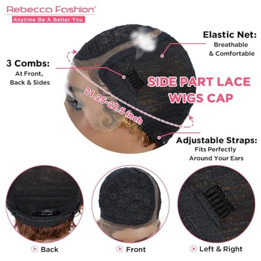 Wig store-Wavy-Rebecca Fashion Curly Pixie Cut Lace Front Wigs Human Hair Water Wave Short Pixie Cut Wig Side Part 13x5.5x0.5 HD Lace Wig Natural Color - Image 3