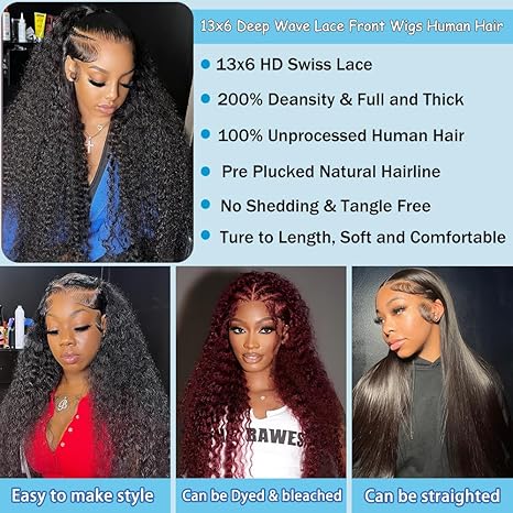 Wig store-Thick-13×6 Lace Front Wigs Human Hair Deep Wave Lace Front Wigs Human Hair 200% Density Deep Curly Human Hair Pre Plucked Glueless Wigs with Baby Hair for Women 18 Inch 3 Wig store-Thick-13x6 Lace Front Wigs Human Hair Deep Wave Lace Front Wigs Human Hair 200% Density Deep Curly Human Hair Pre Plucked Glueless Wigs with Baby Hair for Women 18 Inch - Image 3