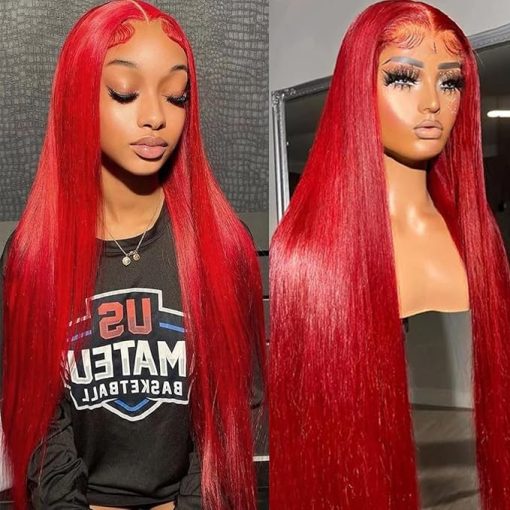 Wig store-Straight-30 Inch Red Hair Lace Front Wigs Pre Plucked Long Straight Wig Glueless Red Colored Wigs Heat Resistant Synthetic Lace Front Wigs for Black Women