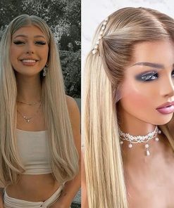 Wig store-Straight-Lovestory Blonde Ombre Heat Resistant Synthetic Lace Front Wigs Long Straight Wig Pre Plucked Glueless Synthetic Lace Hair Wigs for Women