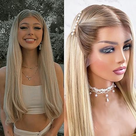 Wig store-Straight-Lovestory Blonde Ombre Heat Resistant Synthetic Lace Front Wigs Long Straight Wig Pre Plucked Glueless Synthetic Lace Hair Wigs for Women Wig store-Straight-Lovestory Blonde Ombre Heat Resistant Synthetic Lace Front Wigs Long Straight Wig Pre Plucked Glueless Synthetic Lace Hair Wigs for Women